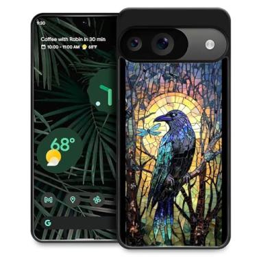 Imagem de WANKBLC Capa compatível com Google Pixel 9 9 Pro, proteção à prova de choque para homens e mulheres antiderrapante para Google Pixel 9 9 Pro Crazy Pattern vitral arte azul corvo