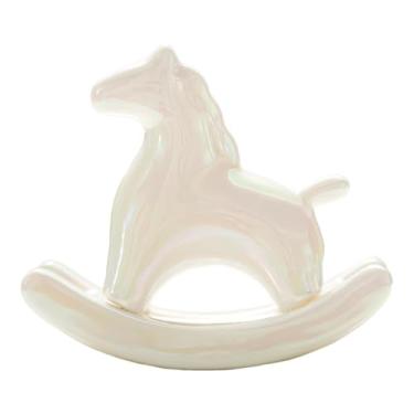 Imagem de FLCPJGV Estátua de Cavalo de Balanço, Objeto Decorativo para Escritório Ou Inauguração de Casa. Estatueta Elegante E Colecionável com Acabamento Galvanizado, Branco, Tamanho real