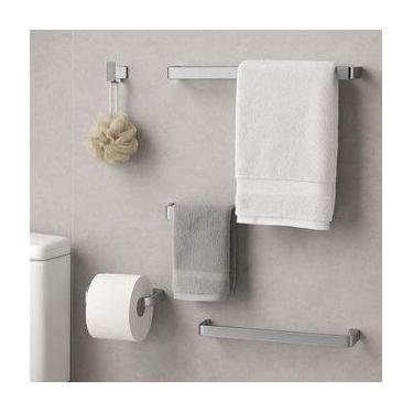 Imagem de Kit 4 Acessórios para Banheiro em Metal  Porta Toalha de Banho e Rosto