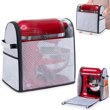 Imagem de BAGSPRITE Tampa de batedeira totalmente aberta com base deslizante compatível com batedeiras KitchenAid 4,5/5 Qt Bowl-Lift – Capa acolchoada à prova de poeira com bolsos para acessórios e acessórios