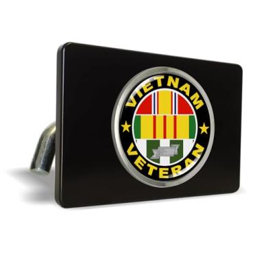 Imagem de Boleto anodizado de qualidade premium de alumínio resistente a UV para carro, reboque/capa de engate de reboque para receptores de 5 cm com emblema cromado - 3 fitas de serviço para veteranos do