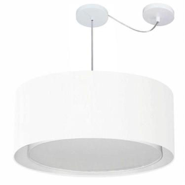 Imagem de Lustre Pendente Cilíndrico Com Desvio De Centro Vivare Md-4311 Cúpula Em Tecido 60x30cm - Bivolt Branco 127/220v