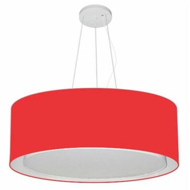 Imagem de Lustre Pendente Cilíndrico Duplo Vivare Md-4126 Cúpula Em Tecido 80x30cm - Bivolt Vermelho 127/220v