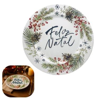 Imagem de Sousplat de Natal Redondo em Polipropileno 33cm Mesa Posta Moderna Nat