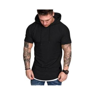Imagem de Camiseta Masculina com Capuz - Manga Curta, Cor Sólida, Casual de Verã