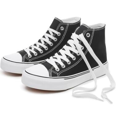 Imagem de hash bubbie Tênis unissex fashion cano alto feminino clássico cano alto sapatos de lona sapatos casuais para homens, Preto, 8 Women/6 Men