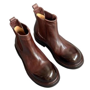 Imagem de Archicolor Botas de salto alto solas grossas botas femininas minimalistas sapatos femininos outono e inverno botas Chelsea de couro genuíno, Marrom, 38