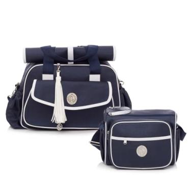 Imagem de Kit Bolsa Maternidade Grande + Frasqueira Maternidade Lequiqui Napoli Azul Marinho