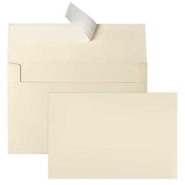 Imagem de Cartões e envelopes em branco marfim 10 x 15 (não dobrados), cartões planos Goefun Cream 10 x 15 e envelopes A6 autoselados, pacote com 100 para casamento, convites, cartões de notas DIY, aniversário