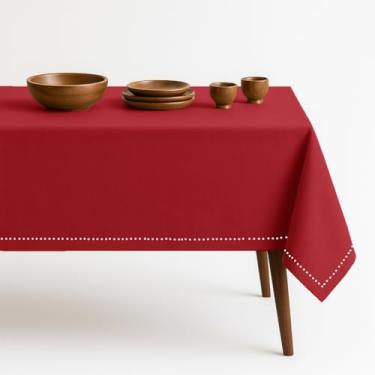 Imagem de HEIRLOOM COMFORT Toalha de mesa retangular vermelha, 152 x 265 cm, 100% algodão, serve para 8 a 10 lugares, macia, durável, lavável, resistente a manchas, capa de mesa para jantar, aniversário