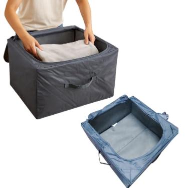 Imagem de Caixa Organizadora Dobrável de TNT, Cinza, 38x38x20cm, com Zíper e Alça, para Roupas e Acessórios, Base Estruturada, Resistente à Poeira