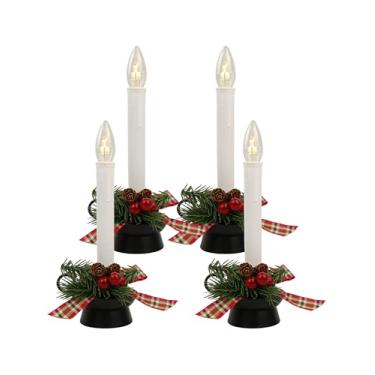 Imagem de Adirxon Conjunto de 4 elegantes velas afuniladas de janela de LED com temporizador automático embutido, castiçais sem chama operados por bateria com grinaldas decorativas para Natal, casamento e