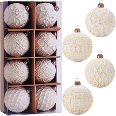 Imagem de Conjunto de enfeites de bola de Natal vintage de 8 cm, decoração de árvore de Natal envelhecida dourada e branca, ornamentos rústicos inquebráveis para decoração de Natal, casa de fazenda, férias