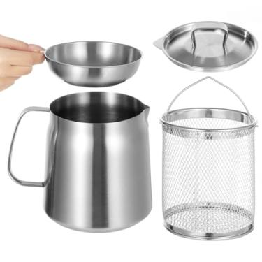 Imagem de Pote de filtro de óleo de 2L com filtro, multiuso de aço inoxidável para óleo, chá e café, inclui cesta de fritura