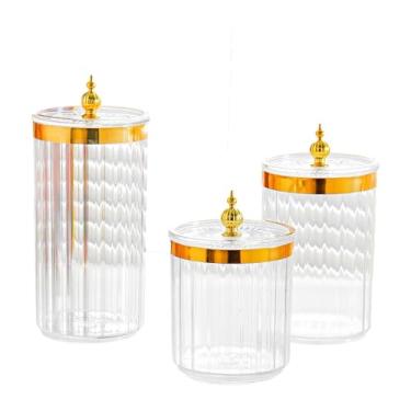 Imagem de Fxzqgnh Conjunto de 3 Potes de Armazenamento com Tampas – Ideal para Guardar Doces, Pimentas E Barras de Cereais, Pote Transparente com Tampa Dourada, Tamanho real