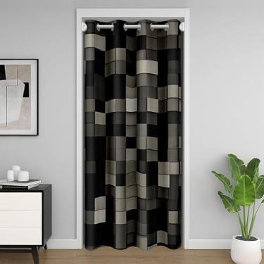Imagem de Cortina de porta infantil pixelada Sandbox, cortina blackout de videogames em grade de patchwork, abstrata de treliça, decoração de sala de estar, cortina de porta de privacidade cinza escuro 1 painel