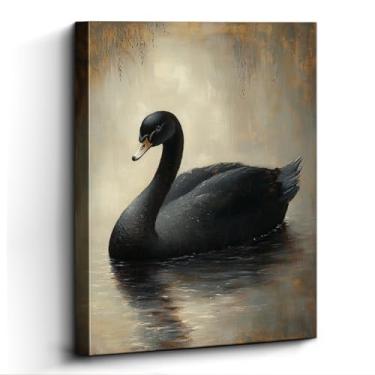 Imagem de WOXZQ Pôster Cisne Negro – Impressão artística de parede de cisne elegante de 30,5 x 38 cm – Arte moderna de animais para sala de estar, quarto, escritório – laminado de papel sem moldura com exibição