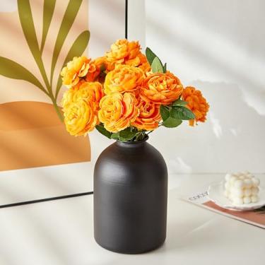 Imagem de Ganwu Vasos pretos para decoração de casa, vaso preto grande para mesa de centro de mesa, sala de estar, vaso de metal preto fosco decoração Wabi Sabi