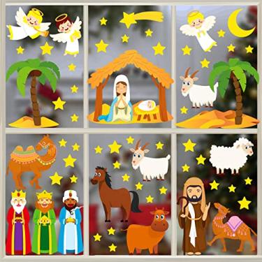 Imagem de Adesivos de janela de Natal aderentes para janela de natal natal natal presépio decorações religiosas presépio sagrado decalques de janela de natal para janela de vidro natal férias casa escritório decorações escolares
