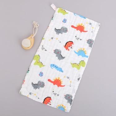Imagem de Toalha quadrada de algodão com estampa de dinossauro com 6 camadas de gaze (50 x 25 cm), toalha de rosto infantil lavável, toalha de baba reutilizável impressa, essencial para recém-nascidos toalhas