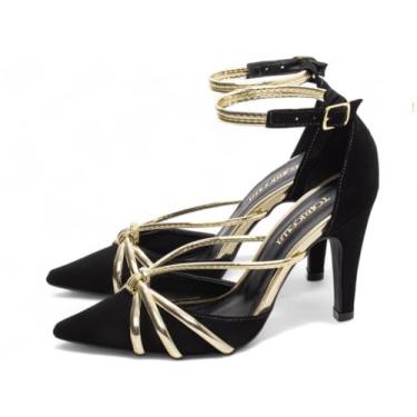 Imagem de SAPATO SCARPIN FEMININO TORRICELLA PRETO METALIZADO SPEECHIO OURO LIGHT, NÚMERO 39