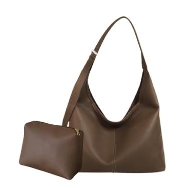 Imagem de Ruvafeny Bolsas Hobo Slouchy para mulheres, 2 peças, conjunto de carteira de couro vegano, bolsa com zíper, bolsa tiracolo, B-lama cinza - 2 peças, Large