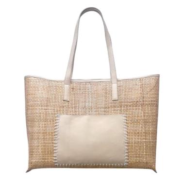 Imagem de CIMELIA Bolsa de vime tecida à mão com detalhes em couro, Bege, Large