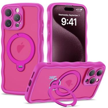 Imagem de BTBTCASE Capa compatível com iPhone 15 Pro Max com anel magnético rotativo de 360° e suporte invisível, compatível com Mag-Safe, linda capa protetora para celular com moldura ondulada ondulada