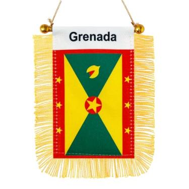 Imagem de JBSJBS Bandeira pendurada de granada mini bandeiras de janela de carro granadino pequenas bandeiras de espelho retrovisor decoração bandeiras de granada com ventosa com franjas douradas dupla face 7,6