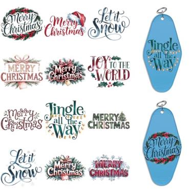 Imagem de Adesivos DTF UV de Natal – 24 folhas clássicas citações de Natal adesivos de transferência fria para chaveiros de motel, envoltórios Uvdtf DIY para chaveiro de hotel em branco, esfregar à prova d'água