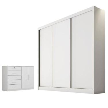 Imagem de Guarda Roupa Casal Logan E Cômoda Seul Neve - Horizonte