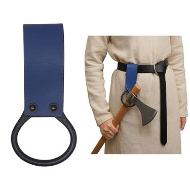 Imagem de Lord of Battles Sapo de machado de couro genuíno medieval | Coldre para machado com passador de cinto | Suporte de cintura para machados, ferramentas (azul)