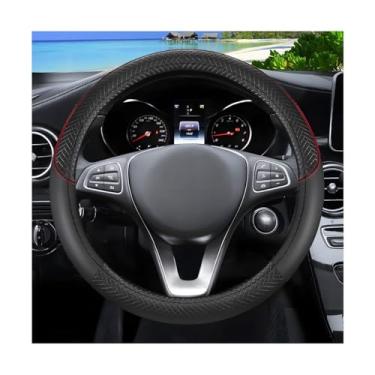 Imagem de Sandfren Capa de volante de carro, protetor de volante de couro respirável de 37-38 cm com forro antiderrapante, acessórios de decoração de interiores automotivos, ajuste universal (preto)