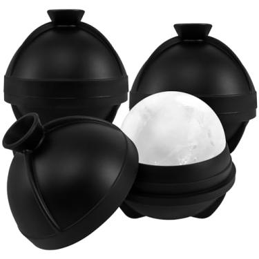Imagem de KHZSPP 3 peças para fazer bolas de gelo com tampa, formas de gelo esféricas de silicone com funil embutido, livre de BPA, bandeja de gelo circular reutilizável de fácil liberação para uísque e