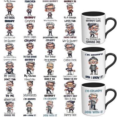 Imagem de Elewins Adesivos UV DTF – 24 folhas Old Man UV DTF Cup Wrap for Canecas Vidro Café, decalques DIY para copos, esfregar à prova d'água em transferências para artesanato