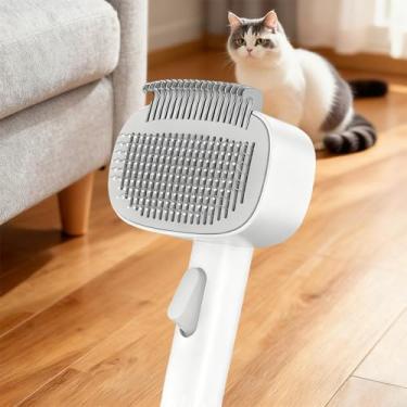 Imagem de Escova de gato para queda, pente de descamação ajustável e limpeza com um toque | Ancinho seguro para a pele para tapetes, emaranhados, queda | Animais de estimação de cabelo longo/curto, branco