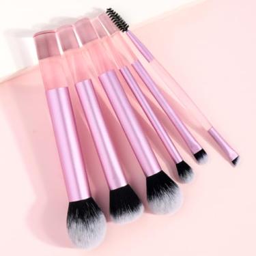 Imagem de Conjunto de pincéis de maquiagem de 6 peças, aplica maquiagem uniformemente sem listras, perfeito para blush estilo Kabuki e mistura de sombras e aplicação de cor (rosa)