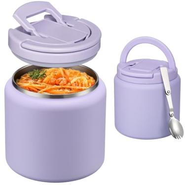Imagem de Lancheira térmica de sopa para crianças de 722 g com tampa de fivela de boca larga, pote de comida quente, isolamento a vácuo, aço inoxidável, à prova de vazamento com colher (roxo)