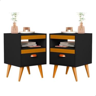 Imagem de Kit 2 Mesa De Cabeceira Para Quarto Com Pés e Gaveta Com Nicho Criado Com 2 Unidades Mesinha Canto (Preto/Ype)