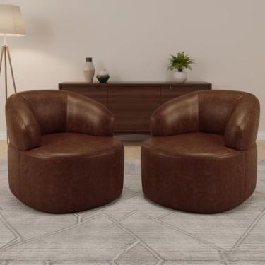 Imagem de Kit 02 Poltronas Giratória Orgânica Para Sala de Estar Living Helena L02 Couríssimo Marrom - Lyam Decor