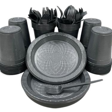 Imagem de Kit 300 Itens Festa Aniversário Descartáveis Plástico Colorido Perolado 100 Pessoas Completo Pratinho Garfinhos Copos (Prata)