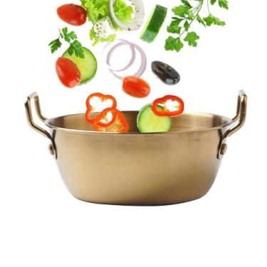 Imagem de Shakven Tigela de aço inoxidável, tigelas de aço inoxidável para crianças | Tigela de batata frita com orelha dupla | Tigela de macarrão dourado ramen tigela talheres lanches tigelas de salada para