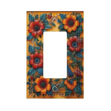 Imagem de HLCoChT Capas decorativas para interruptores de luz Talavera - estilo pássaro azul 1 Gang Rocker Outlet Placa decorativa para interruptores de luz GFCI