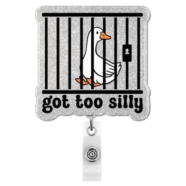 Imagem de Carretel de crachá engraçado de ganso de cadeia retrátil, suporte de crachá Got Too Silly Goose com clipe jacaré para funcionários de escritório, colega de trabalho, enfermeira, médico, professor