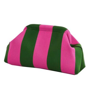 Imagem de Aligoo Bolsas de mão femininas, bolsa de crochê de tecido de praia de verão 2025, bolsa de mão para noite Bolinho de Massa Listrada Franzido Nuvem, Rosa - 1, One Size