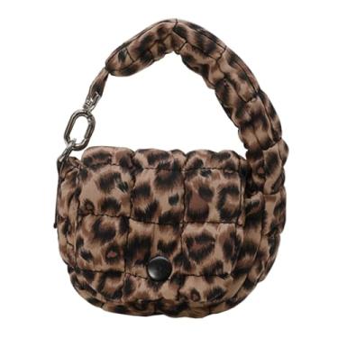 Imagem de Ligficn Mini bolsa acolchoada bolsas pequenas de nylon bolsa leve bolsa de transporte bolsas inchadas para mulheres, Leopardo, Tendência