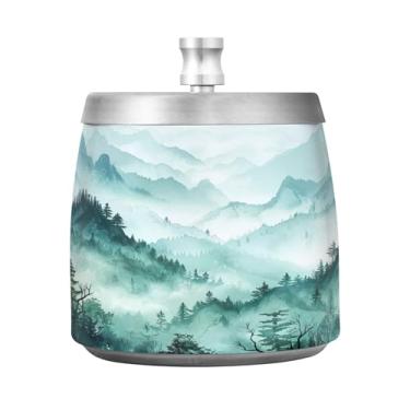 Imagem de SEHANY Cinzeiro Majestic Mountain Peak com tampa para cigarros, à prova de vento, sem fumaça, aço inoxidável, cinzeiros para uso interno e externo, grande, inodoro, para fumantes, decoração de
