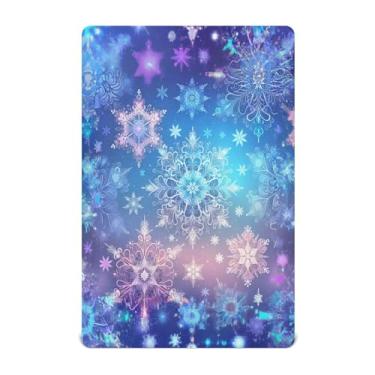 Imagem de ATTX Lençol de berço com elástico – Lençóis de bebê com flocos de neve azul e roxo, capa de colchão respirável de microfibra macia para berço padrão e colchão infantil, 71 x 132 x 23 cm (459)