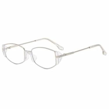 Imagem de JRLLFD Óculos de sol vintage de luxo feminino, retrô, pequeno, oval, armação de metal, masculino, clássico, para dirigir ao ar livre, UV400 (prata, transparente)