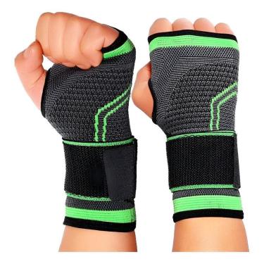 Imagem de Munhequeira Compressão Alívio Dor Tendinite - Verde E Preto